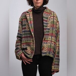 Women Vintage New Identity Tapestry Blazer Jacket XL Patchwork Americana Western